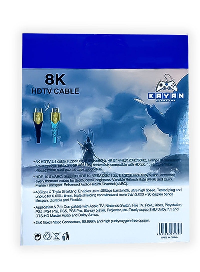 كايان كابل HDMI 2.1 فائق الدقة 8K - 48 جيجابت في الثانية، 4320 بكسل، HDR10، eARC، متوافق مع PS5/PS4/Xbox/TV/Projector - Image 3