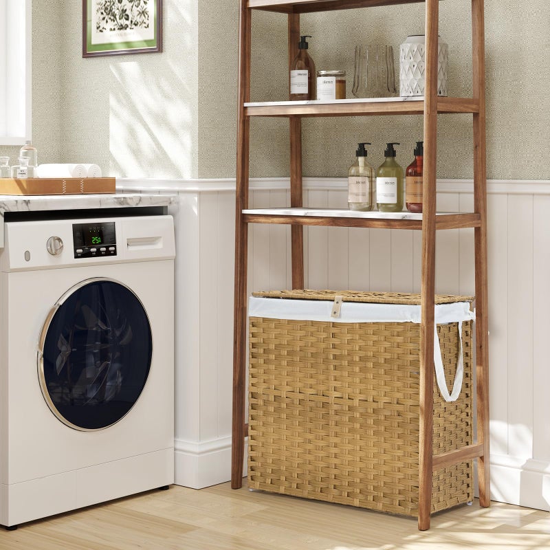 DUMOS Wicker Laundry Basket with Lid, 110L Woven Laundry Hamper with Handles, Foldable Rattan Clothes Hamper with Removable Liner & Sturdy Steel Frame, Goose Yellow - Image 5