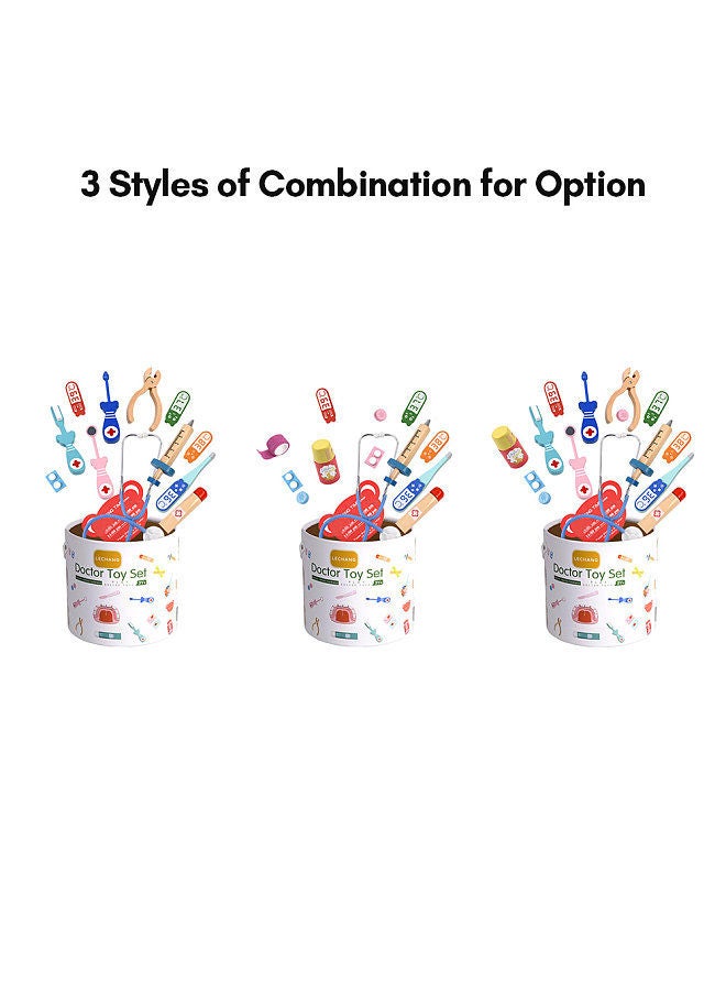 kids realistic doctor kit pretend play wooden toy set with stethoscope thermometer tooth model toothbrush toothpaste dental probe dental mirror storage bucket for toddlers boys girls - Image 5