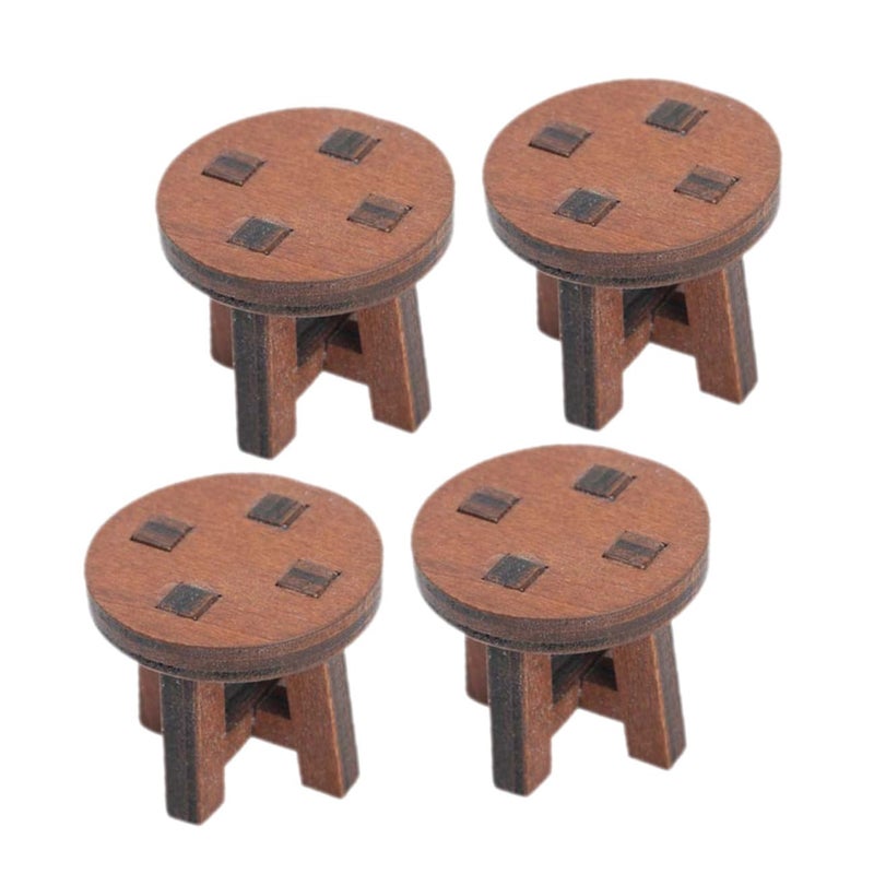 Mini Wooden Dollhouse Chairs Set of 4 Vintage Style Small Furniture Photography Prop - Image 2