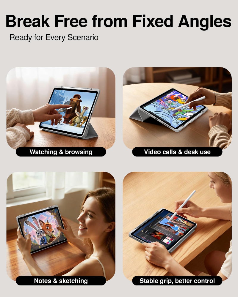 SMARTDEVIL for iPad Pro 11 inch Case (2025/2024),M4/M5 cover with pencil holder,Ultra-Slim Tri-Fold Stand Protective Cover,Anti-fall Shockproof Protection,Auto Wake/Sleepr,Touch ID Supportr,Light Gray - Image 4