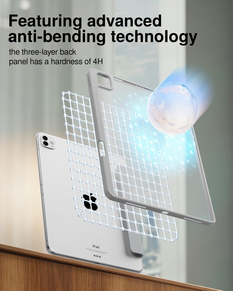 SMARTDEVIL for iPad Pro 11 inch Case (2025/2024),M4/M5 cover with pencil holder,Ultra-Slim Tri-Fold Stand Protective Cover,Anti-fall Shockproof Protection,Auto Wake/Sleepr,Touch ID Supportr,Light Gray - Image 3