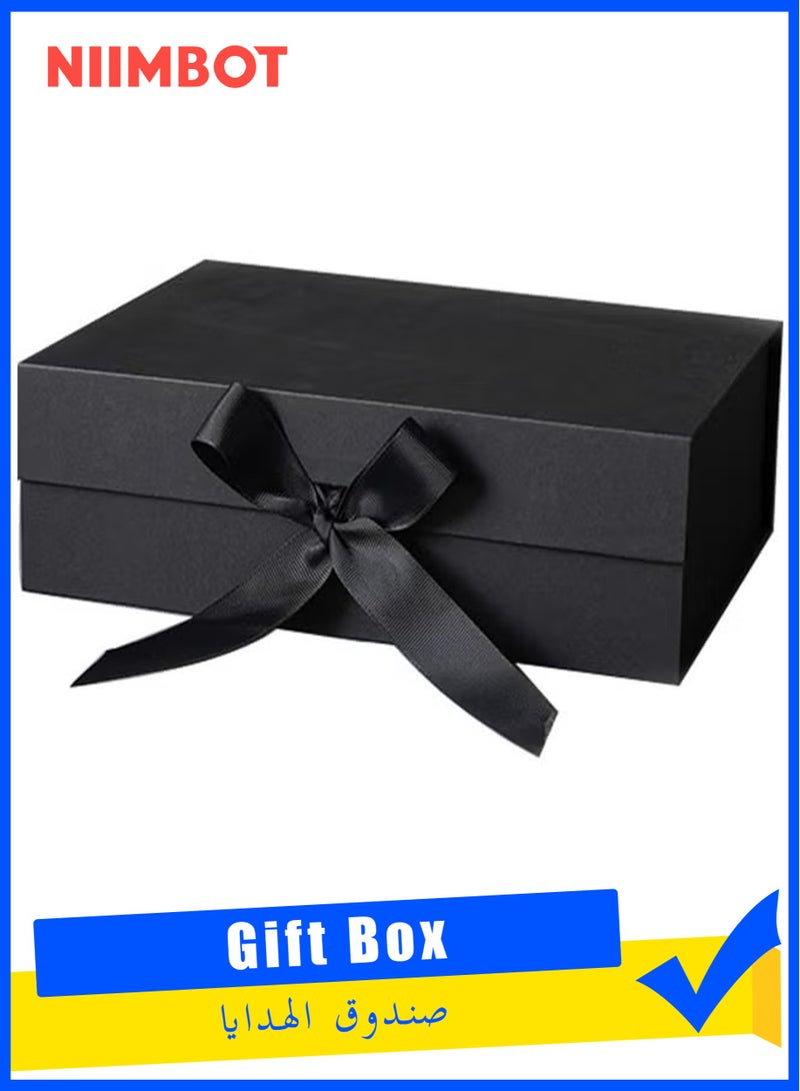 NIIMBOT Black Gift Box with Ribbon 26*19*8cm Gift Boxes with Lid for Presents with Ribbon and Magnetic Closure, Gift Bag for Mother's Day, Valentine's Day, Birthdays, Party (1-Pack) (Black) - Image 1
