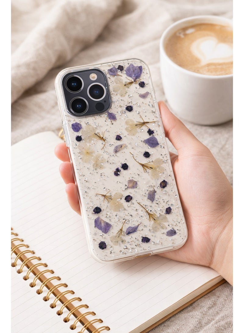 لانيكس جراب حماية شفاف لهاتف ايفون 12 برو ماكس بتصميم زهور مجففة بنفسجية ورقائق فضية من لانيكس LANEX - كفر خلفي مضاد للصدمات - Image 5