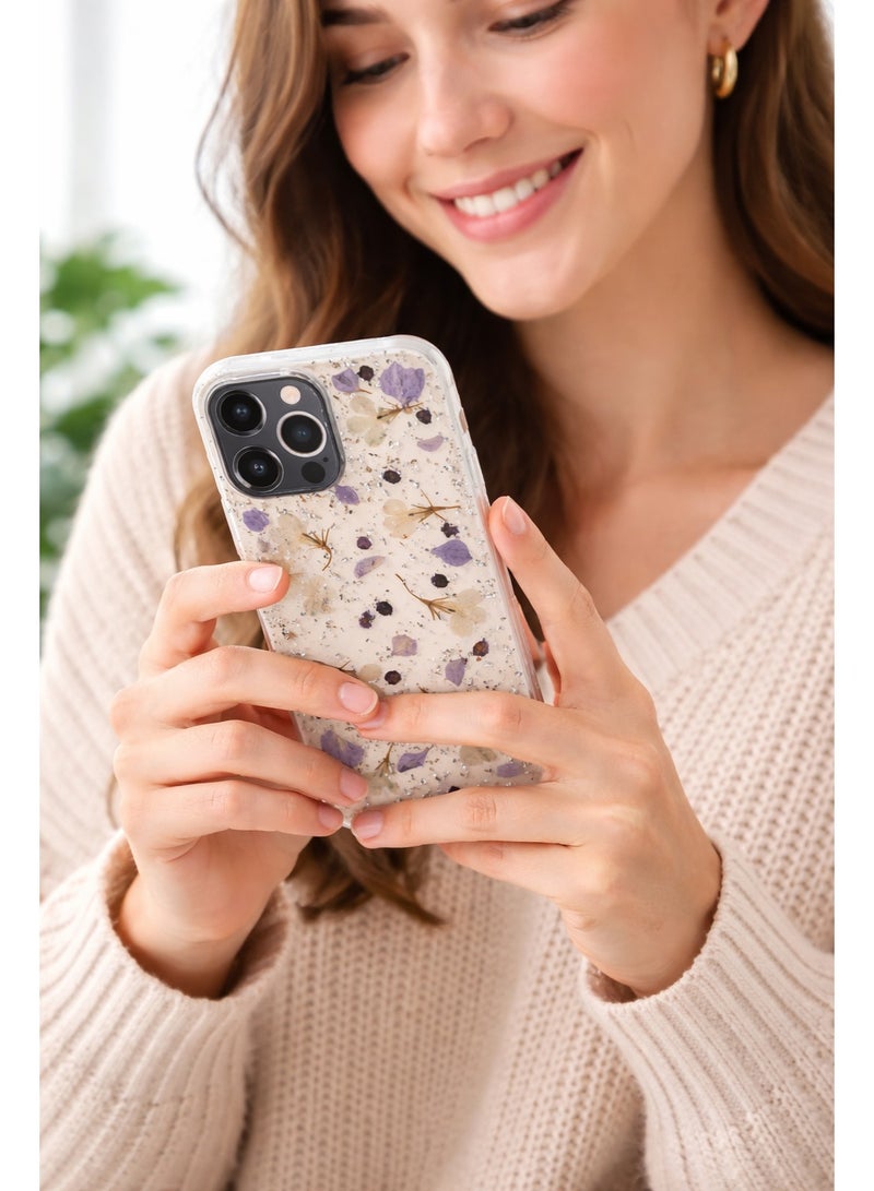 لانيكس جراب حماية شفاف لهاتف ايفون 12 برو ماكس بتصميم زهور مجففة بنفسجية ورقائق فضية من لانيكس LANEX - كفر خلفي مضاد للصدمات - Image 4