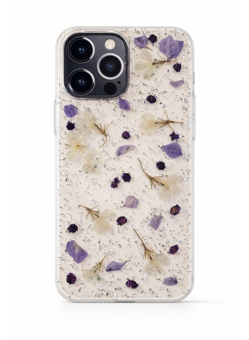 لانيكس جراب حماية شفاف لهاتف ايفون 12 برو ماكس بتصميم زهور مجففة بنفسجية ورقائق فضية من لانيكس LANEX - كفر خلفي مضاد للصدمات - Image 3