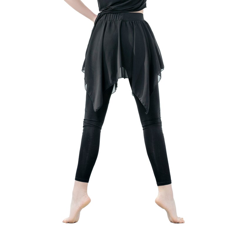 Women 2-in-1 Leggings Soft Modal Chiffon Skirt Asymmetrical Slim Dance Yoga Pilates Ballet Jazz Latin Crop Pants - Image 1