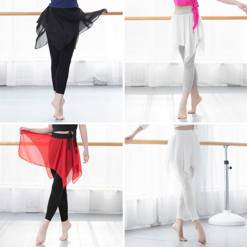 Women 2-in-1 Leggings Soft Modal Chiffon Skirt Asymmetrical Slim Dance Yoga Pilates Ballet Jazz Latin Crop Pants - Image 3