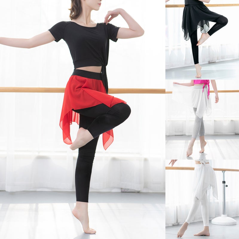 Women 2-in-1 Leggings Soft Modal Chiffon Skirt Asymmetrical Slim Dance Yoga Pilates Ballet Jazz Latin Crop Pants - Image 4