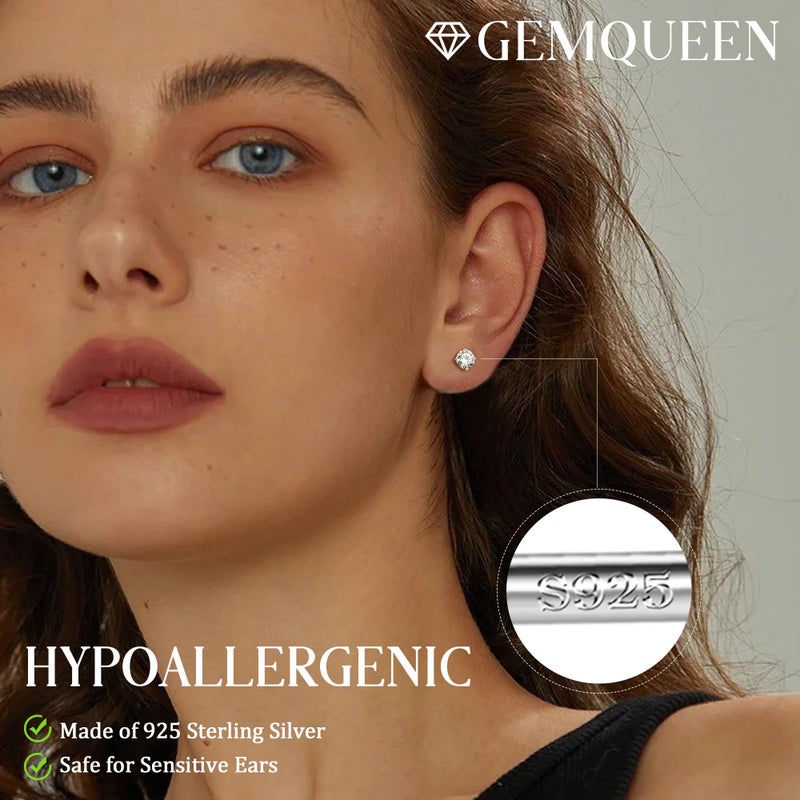 GEMQUEEN Moissanite Stud Earrings : 18K White Gold Plated Solid 925 Sterling Silver Earring Hypoallergenic Dainty Flat Back Stud Earrings Jewelry for Women Men D Color VVS1 Clarity 1.6ct - Image 3
