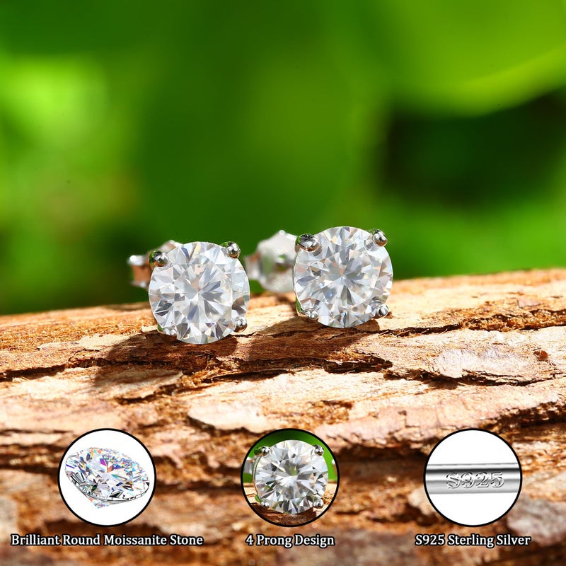 GEMQUEEN Moissanite Stud Earrings : 18K White Gold Plated Solid 925 Sterling Silver Earring Hypoallergenic Dainty Flat Back Stud Earrings Jewelry for Women Men D Color VVS1 Clarity 1.6ct - Image 5