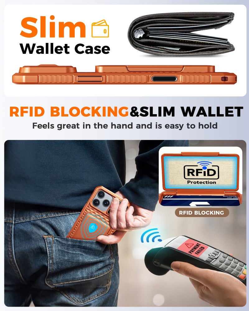 BSNRM for iPhone 17 Pro Max Case Wallet, Built-in Card Holder (4-5 Cards), RFID Blocking,Camera Control Button, Slide Camera Cover, Shockproof Rugged Phone Case for iPhone 17 Pro Max, Cosmic Orange - Image 5