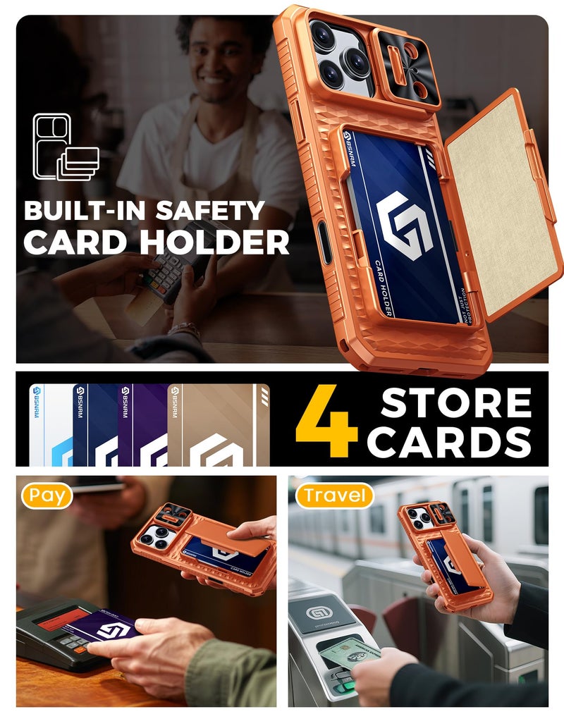 BSNRM for iPhone 17 Pro Max Case Wallet, Built-in Card Holder (4-5 Cards), RFID Blocking,Camera Control Button, Slide Camera Cover, Shockproof Rugged Phone Case for iPhone 17 Pro Max, Cosmic Orange - Image 4