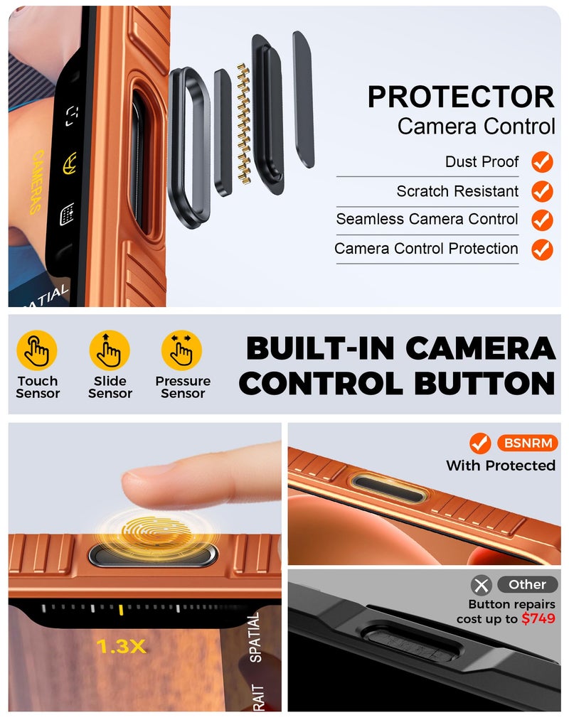BSNRM for iPhone 17 Pro Max Case Wallet, Built-in Card Holder (4-5 Cards), RFID Blocking,Camera Control Button, Slide Camera Cover, Shockproof Rugged Phone Case for iPhone 17 Pro Max, Cosmic Orange - Image 3