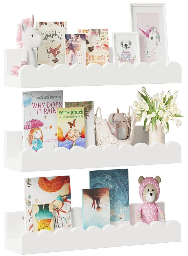 Yirilan 3-Pack Scalloped Shelves, Nursery Shelves for Wall, Floating Nursery Book Shelves for Kids, White - Image 1