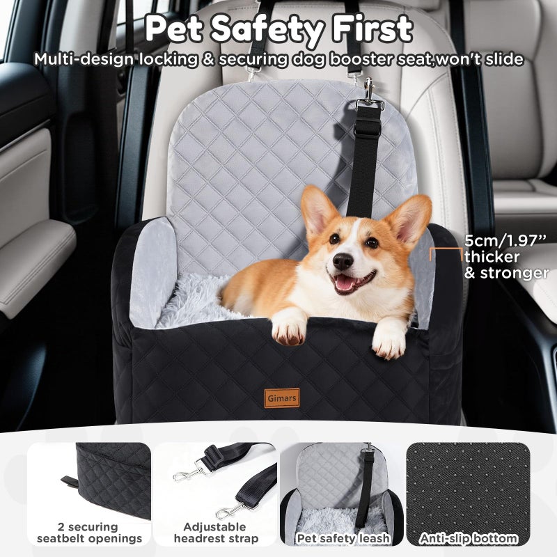 Gimars Reversible Dog Car Seat with Long & Short Plush Seat Cushion for Small/Medium Dogs Up to 40lbs, Detachable Washable Anti-Slip Dog Booster Seat with 5.9'' 28D Egg-Crate Foam, Safety Belt, Sâ€‹ - Image 3