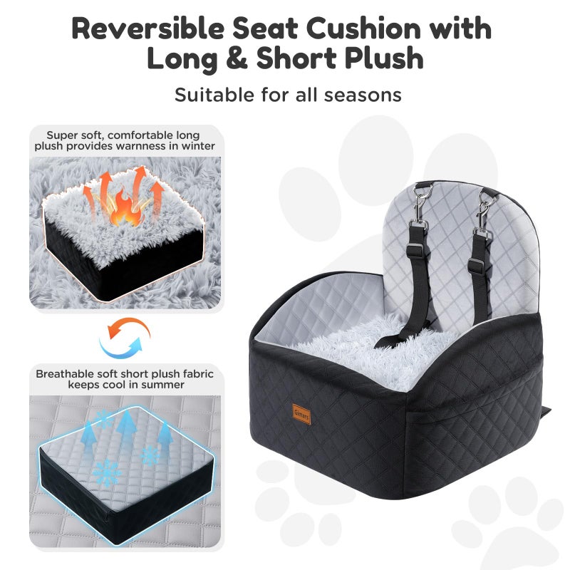 Gimars Reversible Dog Car Seat with Long & Short Plush Seat Cushion for Small/Medium Dogs Up to 40lbs, Detachable Washable Anti-Slip Dog Booster Seat with 5.9'' 28D Egg-Crate Foam, Safety Belt, Sâ€‹ - Image 4