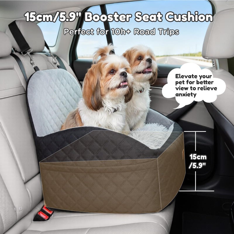 Gimars Reversible Dog Car Seat with Long & Short Plush Seat Cushion for Small/Medium Dogs Up to 40lbs, Detachable Washable Anti-Slip Dog Booster Seat with 5.9'' 28D Egg-Crate Foam, Safety Belt, Sâ€‹ - Image 2