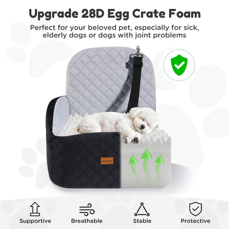 Gimars Reversible Dog Car Seat with Long & Short Plush Seat Cushion for Small/Medium Dogs Up to 40lbs, Detachable Washable Anti-Slip Dog Booster Seat with 5.9'' 28D Egg-Crate Foam, Safety Belt, Sâ€‹ - Image 5