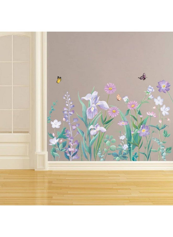 Runtoo Purple Flowers Wall Decal Butterfly Garden Floral Wall Stickers for Girls Bedroom Bathroom Nursery Wall Decor - Image 3