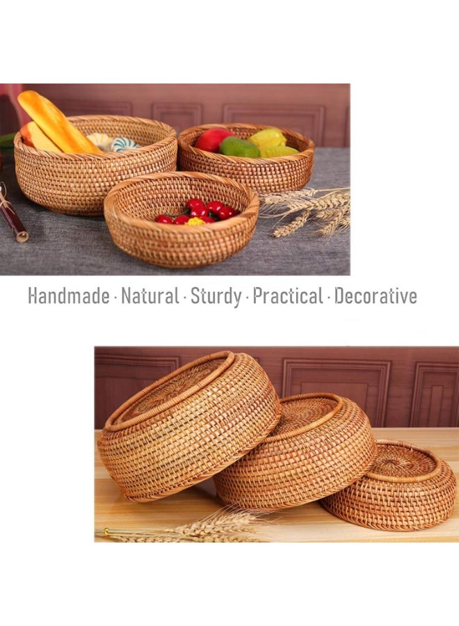 Handmade Rattan Storage Basket with Lid – Woven Fruit & Snack Storage Box, Natural Organizer for Kitchen, Living Room, Bread, Candy & Home Decor (26x9cm) - Image 2
