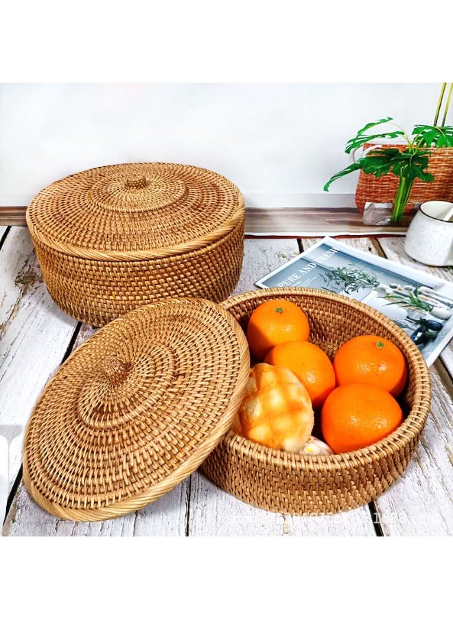Handmade Rattan Storage Basket with Lid – Woven Fruit & Snack Storage Box, Natural Organizer for Kitchen, Living Room, Bread, Candy & Home Decor (26x9cm) - Image 3