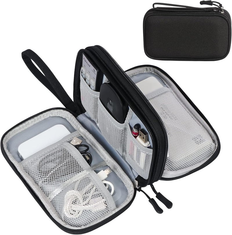 FYY Travel Cable Organizer Pouch Electronic Accessories Carry Case Portable Waterproof Double Layers All-in-One Storage Bag for Cord, Charger, Phone, Earphone Black - Image 1