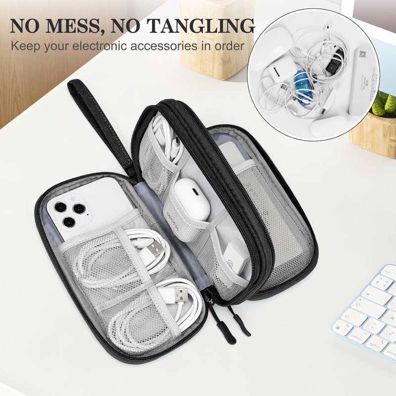 FYY Travel Cable Organizer Pouch Electronic Accessories Carry Case Portable Waterproof Double Layers All-in-One Storage Bag for Cord, Charger, Phone, Earphone Black - Image 5