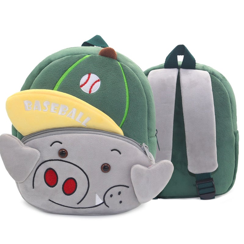 Plush Kids Backpack, Baseball Pig Animal Design, Soft Lightweight School Bag for Toddlers and Preschool Kids - Image 5