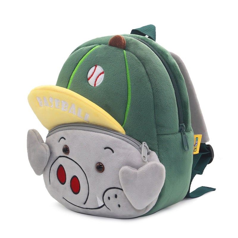 Plush Kids Backpack, Baseball Pig Animal Design, Soft Lightweight School Bag for Toddlers and Preschool Kids - Image 2