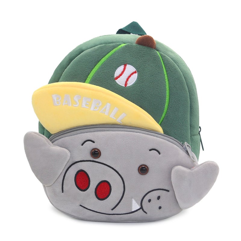 Plush Kids Backpack, Baseball Pig Animal Design, Soft Lightweight School Bag for Toddlers and Preschool Kids - Image 1