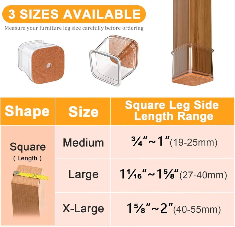 Rusido Chair Leg Floor Protectors Square, Silicone Chair Leg Protectors for Hardwood Floors, Chair Leg Caps Covers Protect Wooden Floors from Scratching 20 Pcs X-Large (Fit:1-5/8" ~ 2") - Image 4
