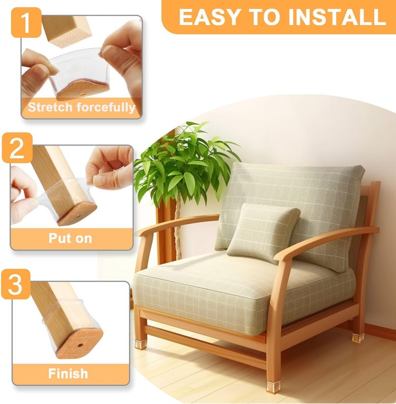 Rusido Chair Leg Floor Protectors Square, Silicone Chair Leg Protectors for Hardwood Floors, Chair Leg Caps Covers Protect Wooden Floors from Scratching 20 Pcs X-Large (Fit:1-5/8" ~ 2") - Image 3