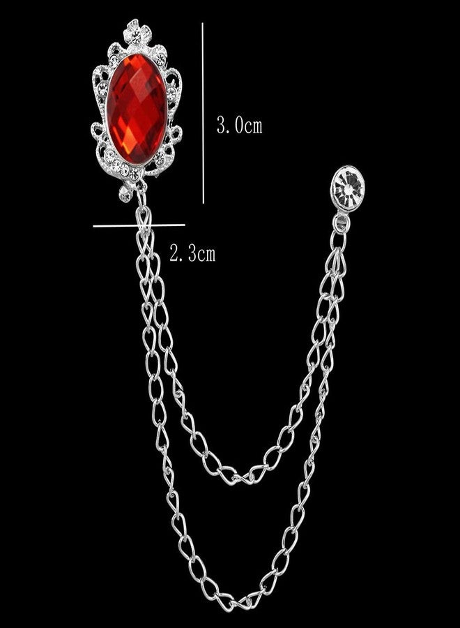 Huture 3 Packs Men's Gem Brooch Lapel Pin Badge Hanging Chains Collar Brooches Pin for Career Suit Tuxedo of Shirts Tie Hat Scarf for Boyfriend Father Birthday Gift, Silver Black Red Blue - Image 4