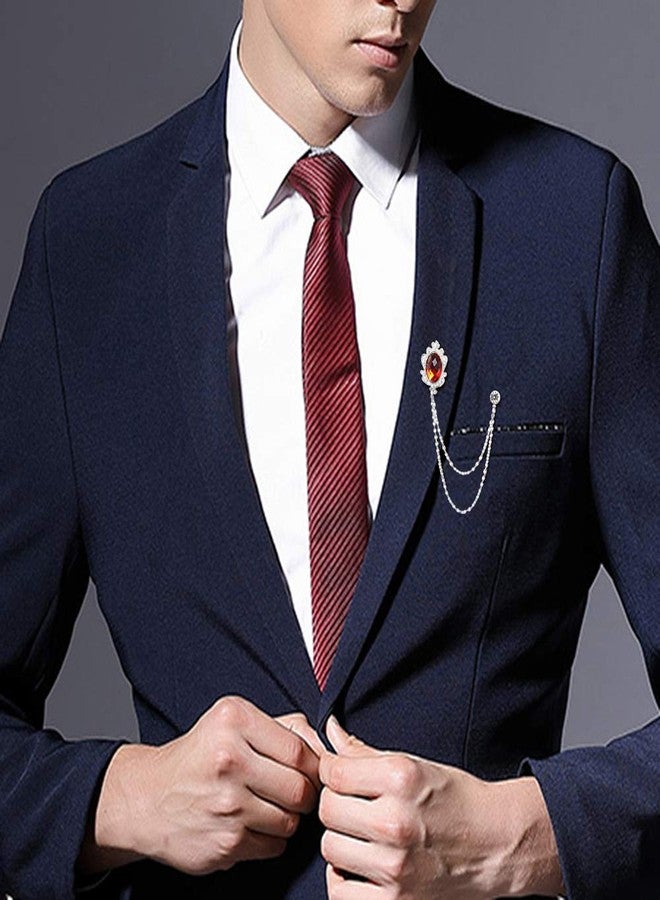 Huture 3 Packs Men's Gem Brooch Lapel Pin Badge Hanging Chains Collar Brooches Pin for Career Suit Tuxedo of Shirts Tie Hat Scarf for Boyfriend Father Birthday Gift, Silver Black Red Blue - Image 3