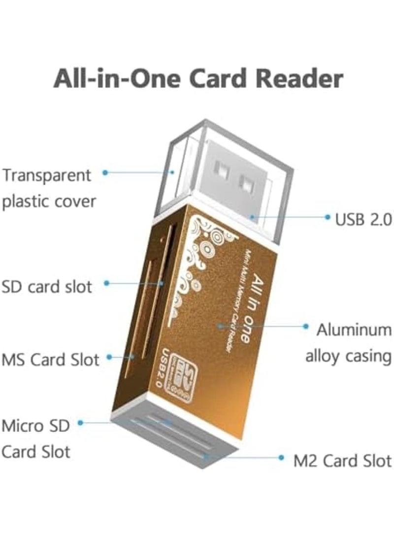SYOSI Micro SD Card Reader USB 2.0, 4 Slot 4-in-1 USB Adapter for MS Duo/Pro, M2, SDXC, SDHC, MMC, RS-MMC, Micro SDXC, Micro SDHC and TF Card, 480Mbps, Compatible WIN XP 7 8 10 11, Mac, Linux, Vista, Yellow - Image 5