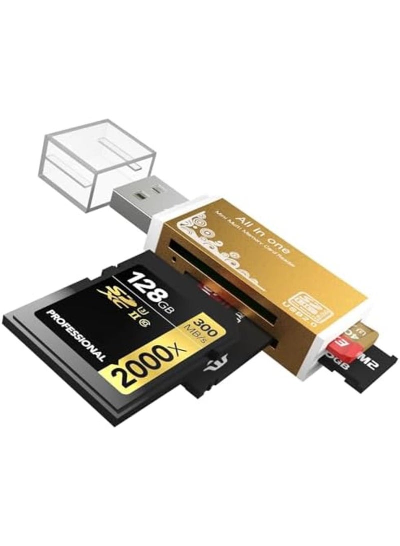 SYOSI Micro SD Card Reader USB 2.0, 4 Slot 4-in-1 USB Adapter for MS Duo/Pro, M2, SDXC, SDHC, MMC, RS-MMC, Micro SDXC, Micro SDHC and TF Card, 480Mbps, Compatible WIN XP 7 8 10 11, Mac, Linux, Vista, Yellow - Image 1