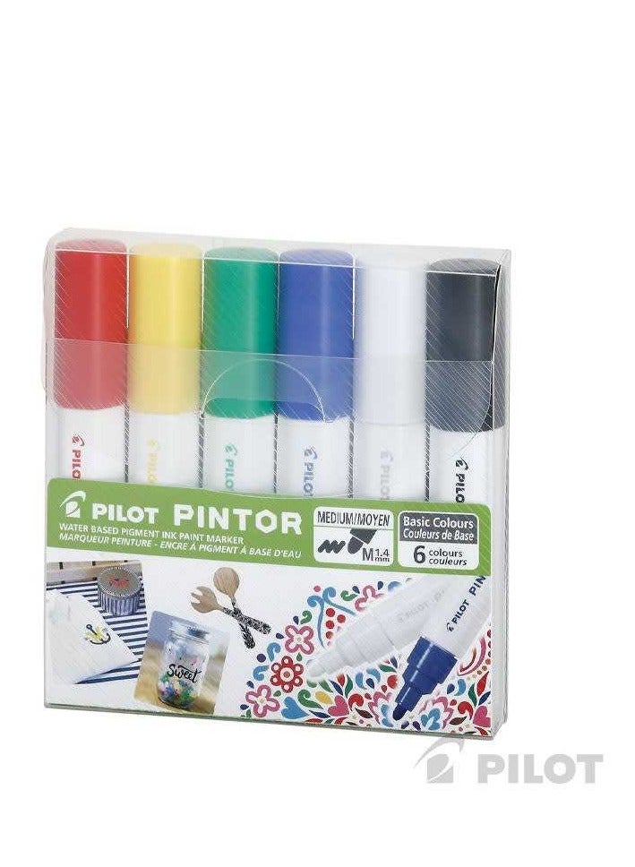 Pilot Pintor Basic Water Based Paint Markers Set of 6 Medium 1.4mm Tip - Image 1
