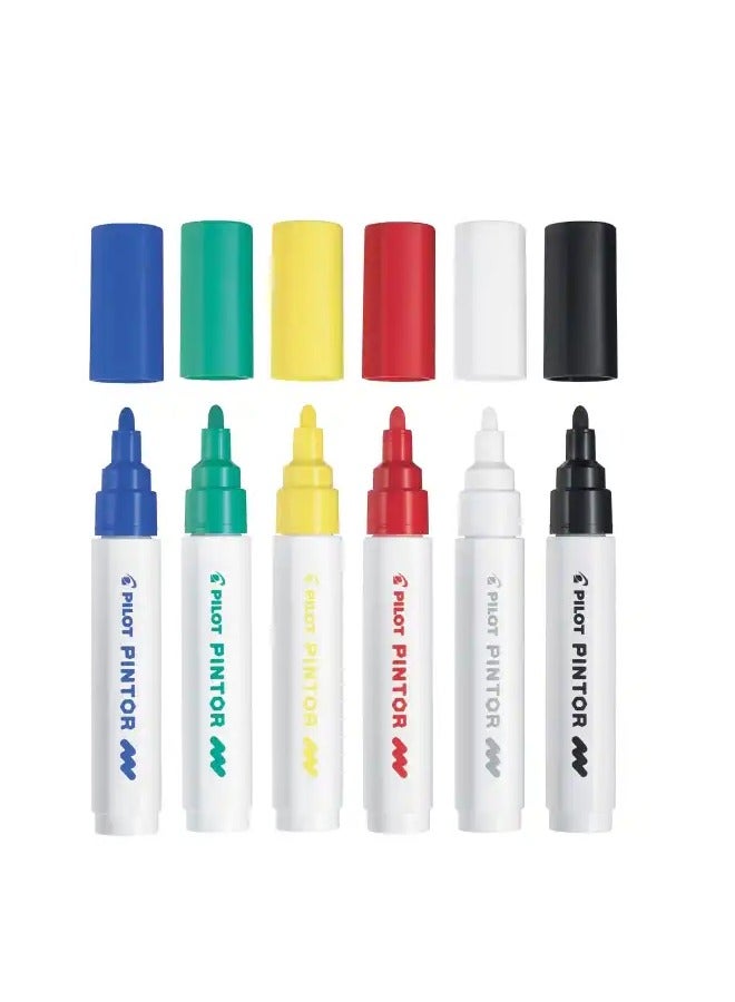 Pilot Pintor Basic Water Based Paint Markers Set of 6 Medium 1.4mm Tip - Image 2