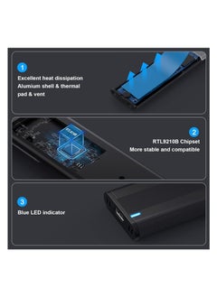 KASTWAVE M.2 NVME SATA SSD Enclosure Aluminum Adapter, Hard Drive Enclosure, USB C Gen 2 NVME PCIe 10Gbps SATA M-Key/B+M Key External SSD Adapter, M.2 SSD Enclosure for 2230/2242/2260/2280, Support UASP Trim  - Image 2