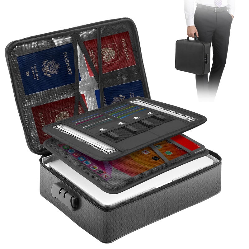 kanhiro Fireproof Waterproof Document Bag with Lock - Kanhiro Upgraded Fireproof File Organizer, Portable Safe Box And File Box For Home Travel, Important Document Organizer For Passport, Certificates, Laptop - Image 1