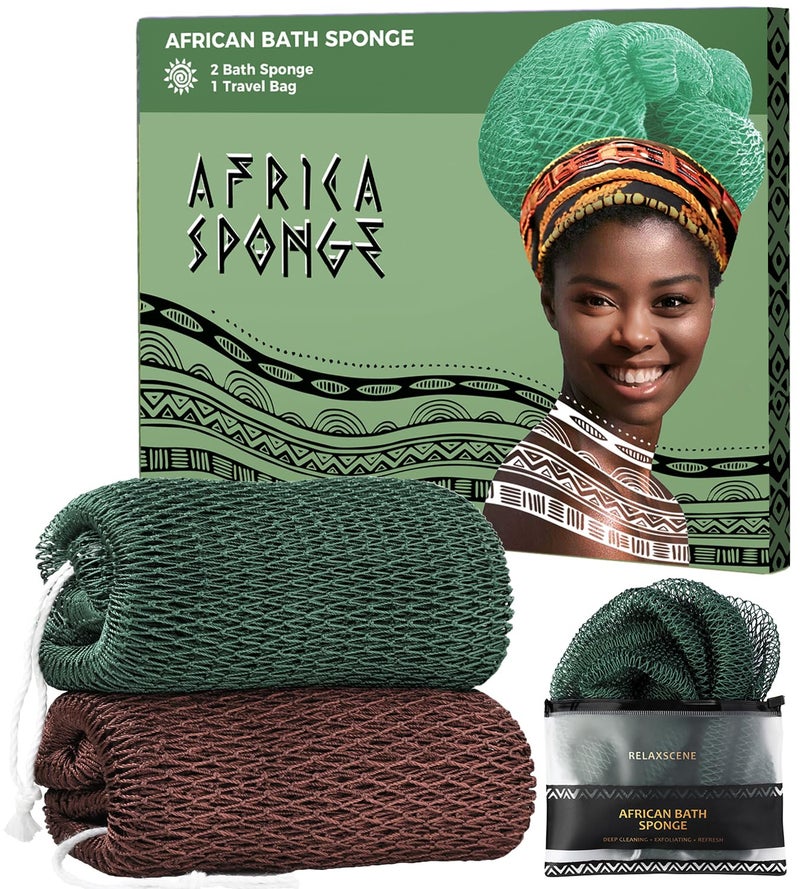 RelaxScene African Net Sponge Authentic - 2 Pieces Exfoliating Body Scrubber Bath Sponge - Washcloth Back Scrub for Shower Body Exfoliator - Face & Skin Care Bathroom Essentials for Women - Image 1