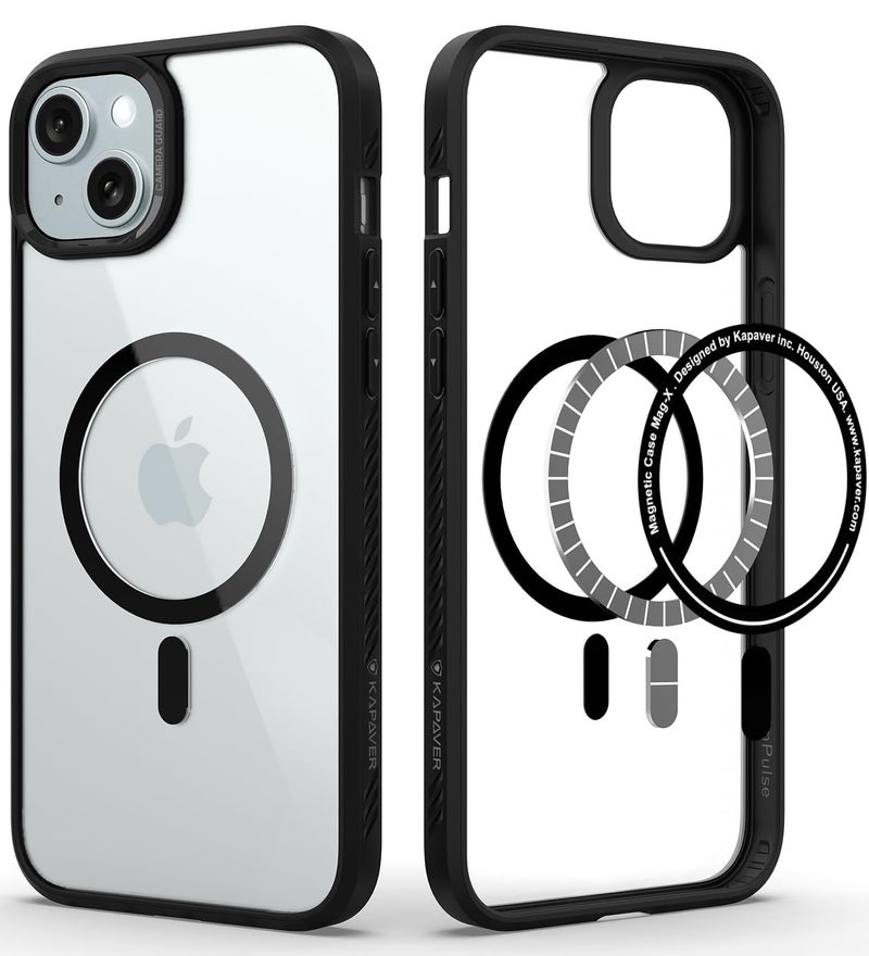 KAPAVER Mag-X Back Cover Case Compatible with iPhone 15 (TPU+PC) (Black) - Image 1