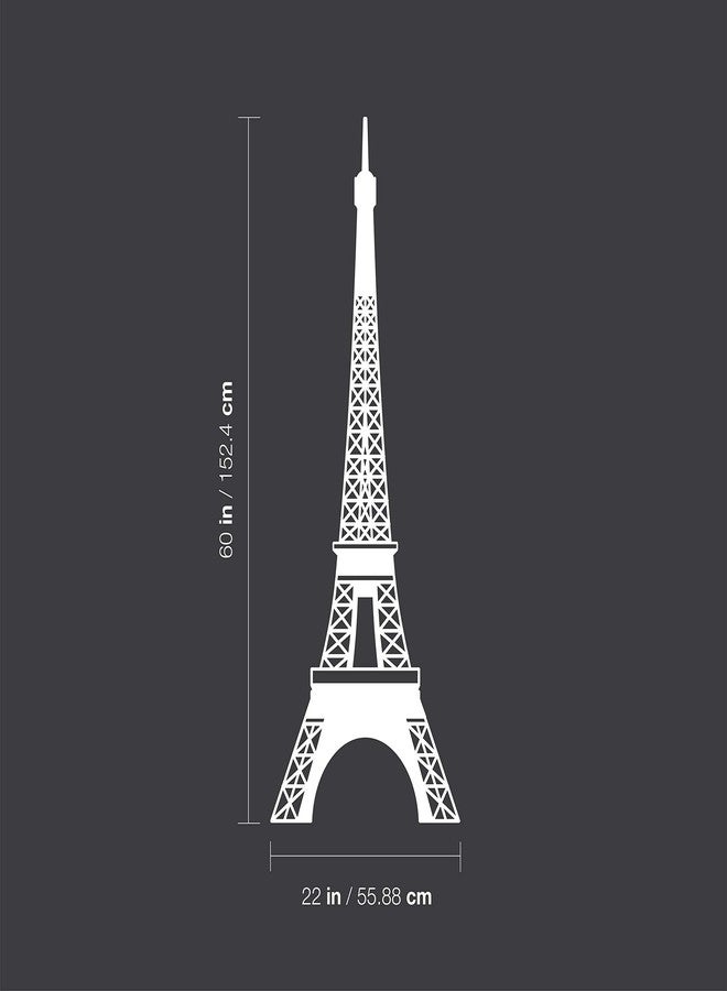 Printique Vinyl Wall Art Decal - Eiffel Tower - 60" x 22" - Cute Minimal France Adhesive Sticker Modern for Paris Lover Home School Work Office Girl Bedroom Closet Living Room Kids Room Store Decor (White) - Image 3
