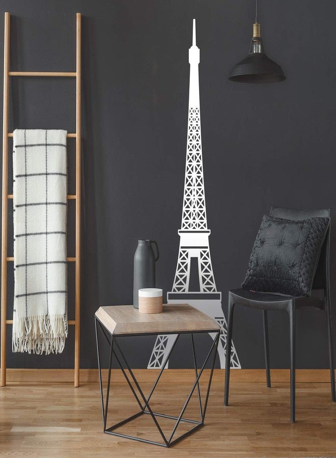 Printique Vinyl Wall Art Decal - Eiffel Tower - 60" x 22" - Cute Minimal France Adhesive Sticker Modern for Paris Lover Home School Work Office Girl Bedroom Closet Living Room Kids Room Store Decor (White) - Image 1