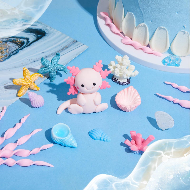 RoundFunny 24 Pcs Axolotl Birthday Decorations Supplies Include 1 Cake Topper 12 Artificial Seagrass 11 Diving Toy Underwater Decorations for Ocean Theme Party - Image 3