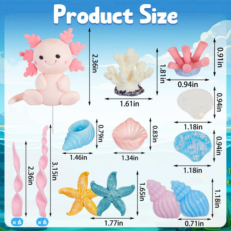 RoundFunny 24 Pcs Axolotl Birthday Decorations Supplies Include 1 Cake Topper 12 Artificial Seagrass 11 Diving Toy Underwater Decorations for Ocean Theme Party - Image 2