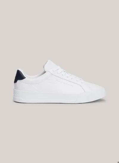 TOMMY HILFIGER Men's Pebble Grain Leather Court Trainers -  Leather upper, White