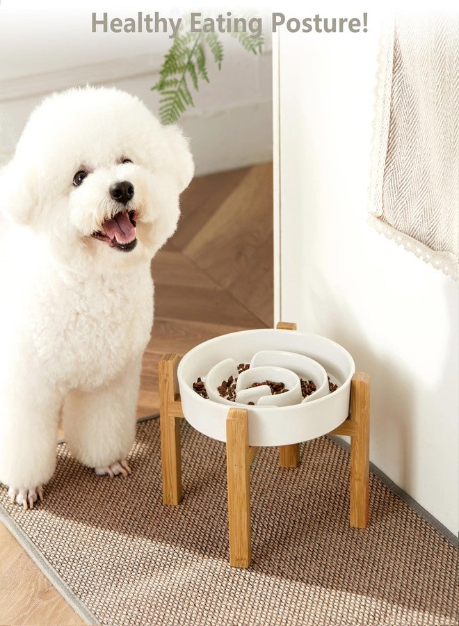 MOPANG Ceramic Slow Feeder Dog Bowls Elevated, 2.0 Cups Slow Feeder for Medium Dogs, Puzzle Maze Bowl to Slow Down Eating, 30oz, 8in, White - Image 2