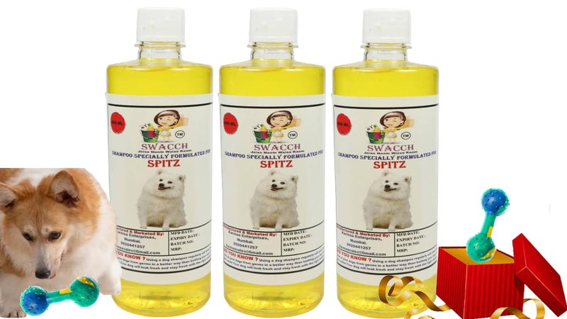 swacch Spitz Dog Shampoo + Dumbbell Toy I Durable Rubber Dog Toy for Chewing I Playing,Teeth Cleaning & Training Toy I Combo Pack I 500ml Pack of 3 Lemon - Image 1